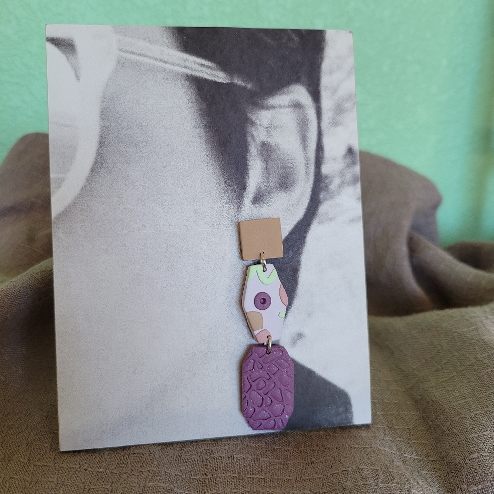 Handmade Polymer Earrings Pastel Retro Statement - Picture 2 of 6